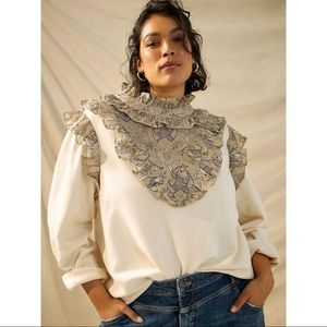Ruffled cotton pullover sweater